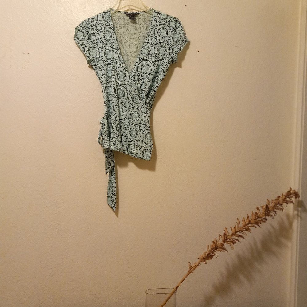 Y2K Style Silk Cotton Printed Wrap Top Size S
